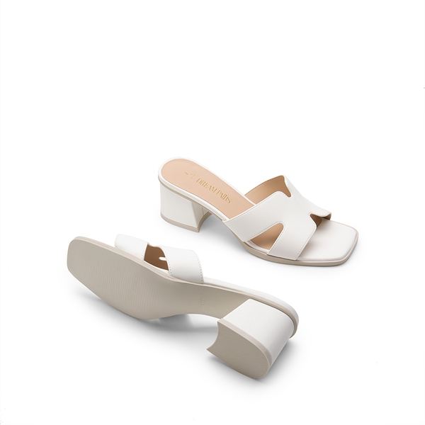 Square Toe Cut Out Sandals - WHITE-PU - 5